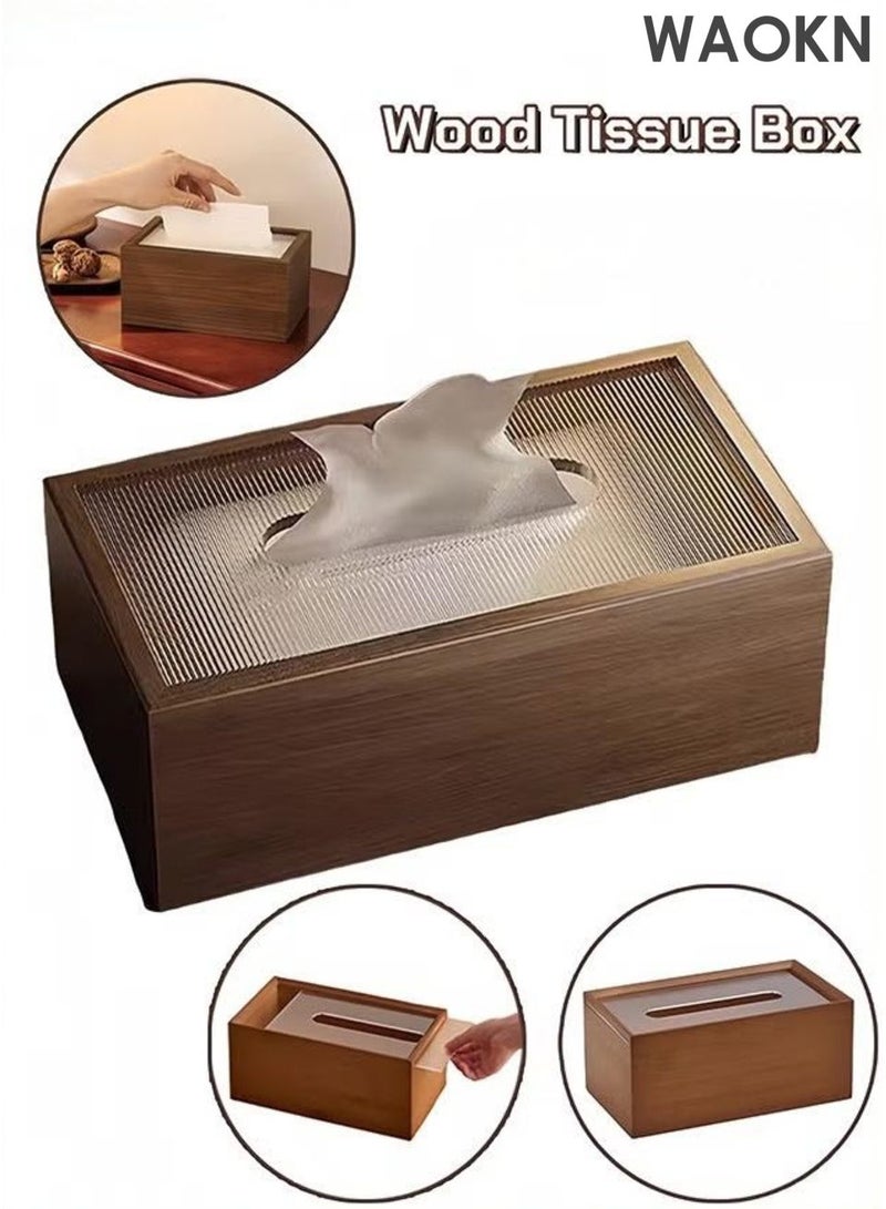 WAOKN Tissue Box Cover, Rectangular Multifunctional Tissue Box Holder with Sliding Lid, Wood Decorative Facial Tissue Box ,Facial Tissue Paper Box Cover,Organizer for Living Room Bedroom Home Night Stand Office Table,brown. - Image 2