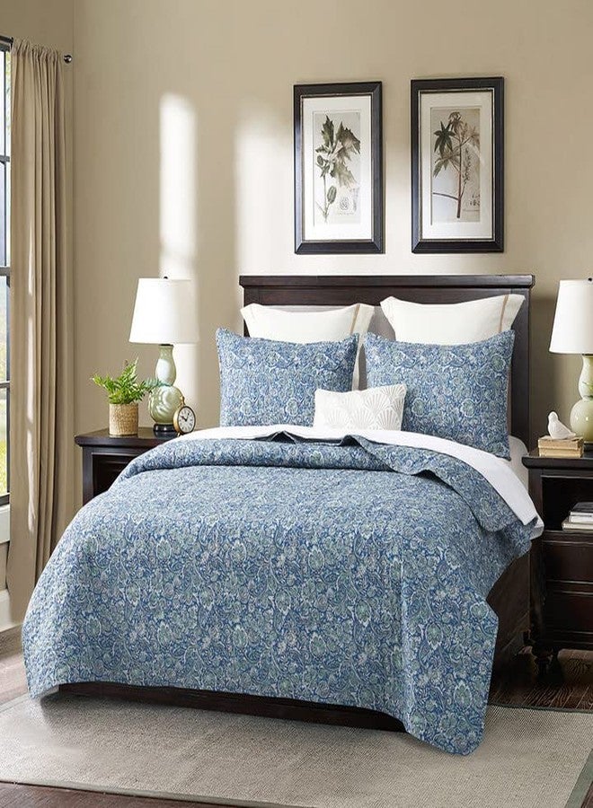DURLENGEN Floral Quilt Set King Size 3Pcs,Blue & Green Paisley Floral Pattern All Season Lightweight Bedspread Coverlet Sets(King 106x96, Paisley Blue) - Image 2