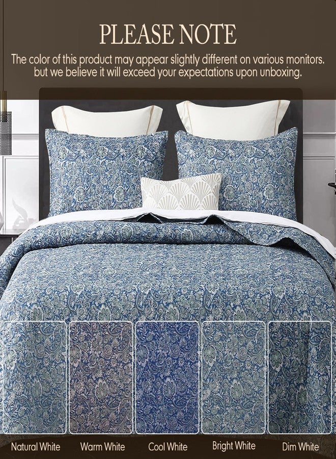 DURLENGEN Floral Quilt Set King Size 3Pcs,Blue & Green Paisley Floral Pattern All Season Lightweight Bedspread Coverlet Sets(King 106x96, Paisley Blue) - Image 5