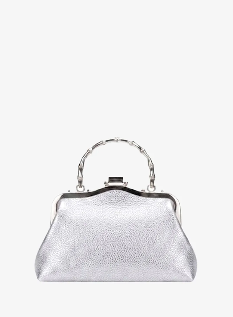 Viny Silver Viny Women's Statement Crystal Frame Clutch – Gemstone Embellished with Metal Ring Handle for Women | Best Price UAE