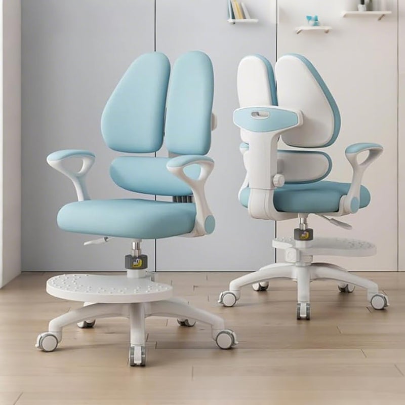 MOZOGOT Kids Desk Chair with Armrests Footrest, Ergonomic Student Swivel Rolling Task Chair, Adjustable Height Study Chair with Arms & Wheels for Boys Girls, Home Bedroom School (Blue) - Image 1