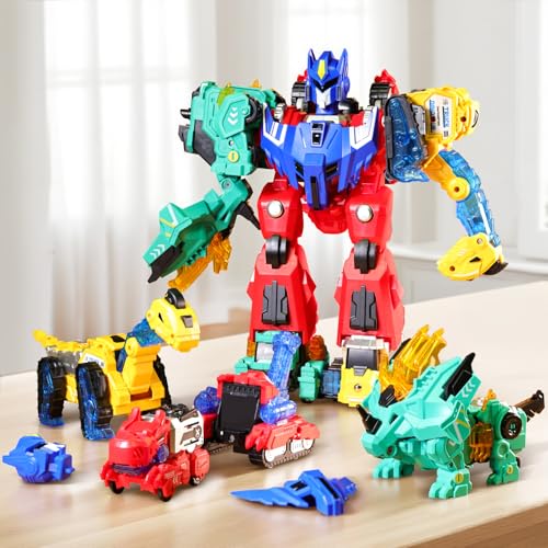 VEAIS Magnetic Transform Dinosaur Robot Toys6 in 1 Transforming Robots Toy for KidsEasy DIY Assembly FunctionToddler Robot Construction Vehicles SetEducational STEM Toys for 3 4 5 6 Year Old Boys - Image 1