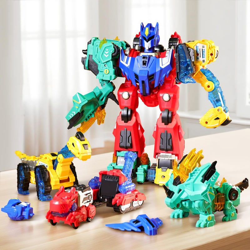 VEAIS Magnetic Transform Dinosaur Robot Toys6 in 1 Transforming Robots Toy for KidsEasy DIY Assembly FunctionToddler Robot Construction Vehicles SetEducational STEM Toys for 3 4 5 6 Year Old Boys - Image 3