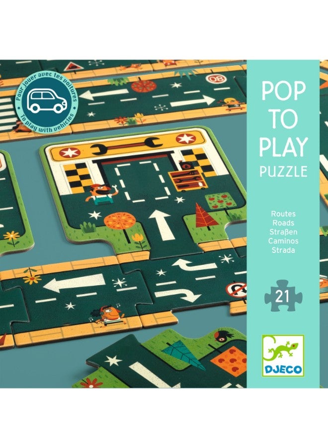 DJECO Pop To Play - Road Floor Puzzle - 21Pcs - Image 1