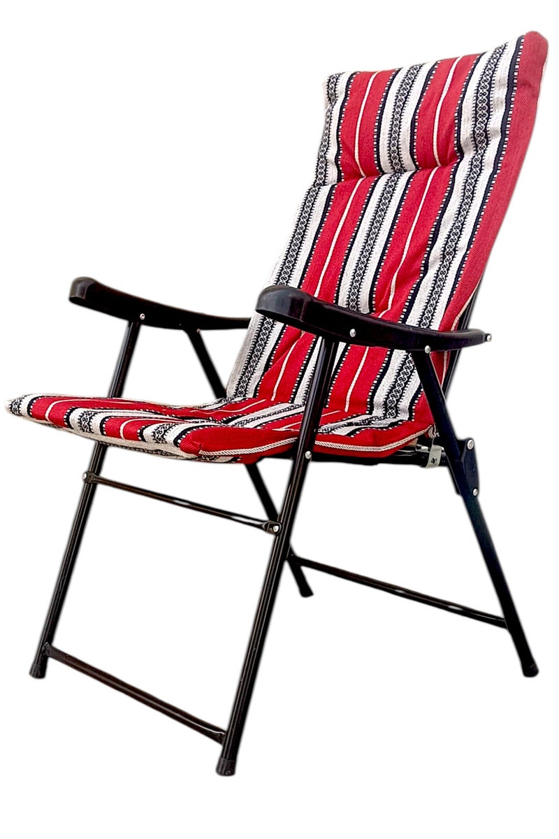 GO2CAMPS Folding Camping Chair with Cusion Premium Quality | Sadu Chair | Beach Chair | Garden Chair | Fishing Chair | Travel Chair | Picnic Chair-Premium Arabic Traditional Sadu Camping Chair â€“ Durable Padded Cotton Cushion Seat with Cozy Armrests â€“ Foldable Majlis Style for Desert Travel, Outdoor Picnics, BBQs & Cultural Gatherings - Image 1