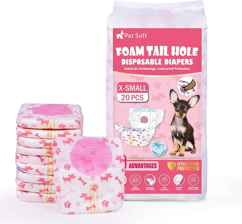 Pet Soft Disposable Dog Diapers - Female Dog Diapers with Adjustable Foam Tail Hole, Ultra Protection Puppy & Cat Diapers Wetness Indicator for Dogs in Heat or Incontinence, 20pcs (XS,Red) - Image 1