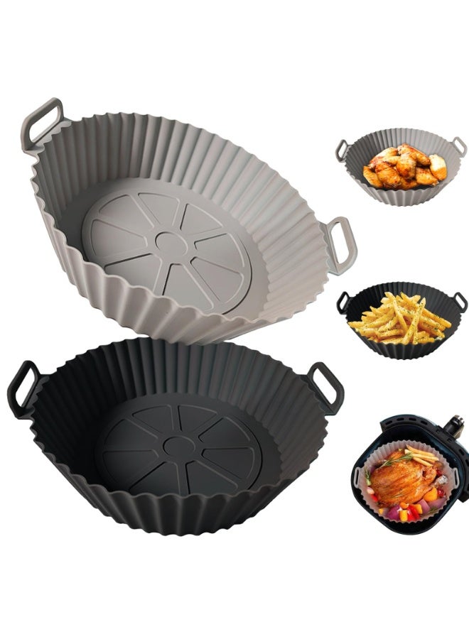 Arabest 2 Pack Silicone Air Fryer Liners for 3-5 QT, Reusable Oven Microwave Accessories, Better Than Disposable Paper (Gray & Black, 7.87*6.69*1.97 Inches) - Image 1