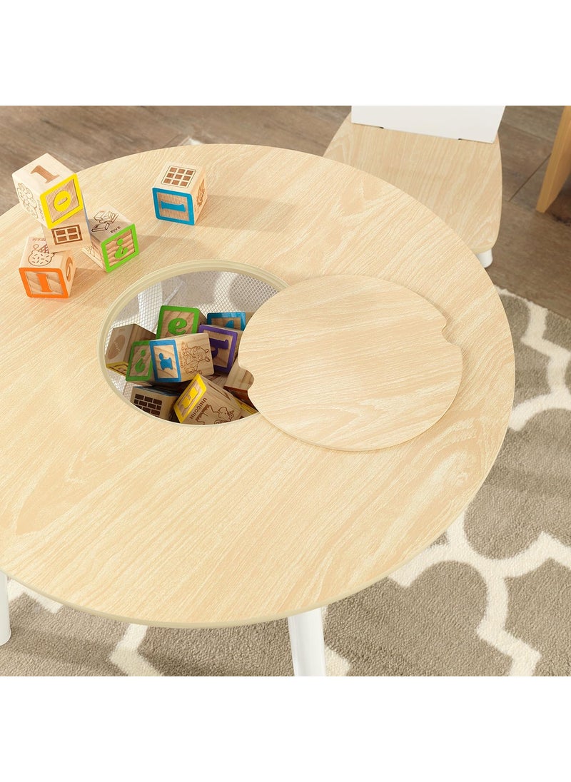 KidKraft KidKraft Wooden Round Table  2 Chair Set with Center Mesh Storage  Natural  White Gift for Ages 36  - Image 4