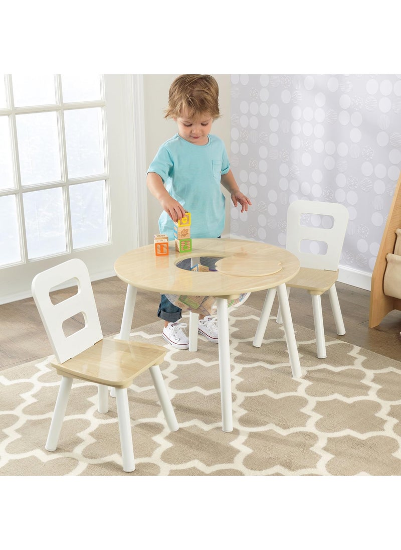 KidKraft KidKraft Wooden Round Table  2 Chair Set with Center Mesh Storage  Natural  White Gift for Ages 36  - Image 2