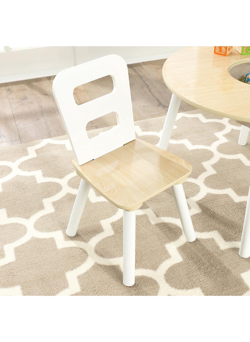 KidKraft KidKraft Wooden Round Table  2 Chair Set with Center Mesh Storage  Natural  White Gift for Ages 36  - Image 5