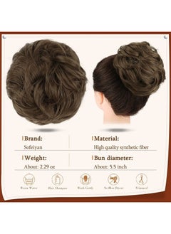 SOFEIYAN Claw Clip Messy Bun Hair Piece Wavy Curly Hair Bun Clip in Claw Chignon Ponytail Hairpieces Synthetic Tousled Updo Hair Extensions Scrunchie Hairpiece for Women, Golden Brown  - Image 2