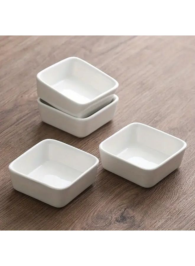 4pcs White Ceramic Small Dishes Square Round Condiment Bowls For Sauces Kimchi BBQ - Image 1