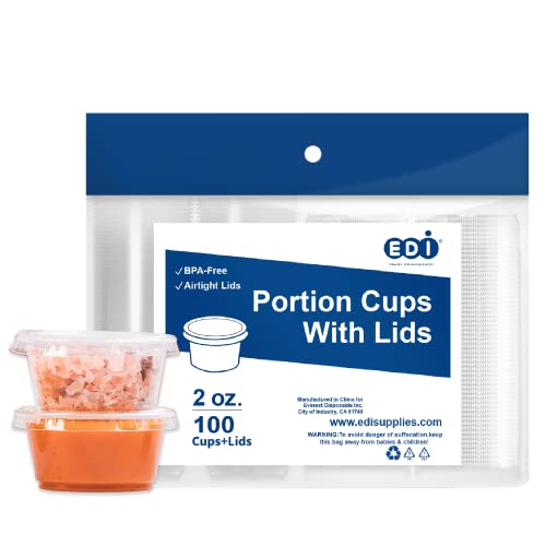 EDI Clear Disposable Plastic Portion Cups with Leakproof Lids | 2 Oz, 100 Sets | BPA Free, Recyclable Jello & Dipping Sauce Cups - Image 1
