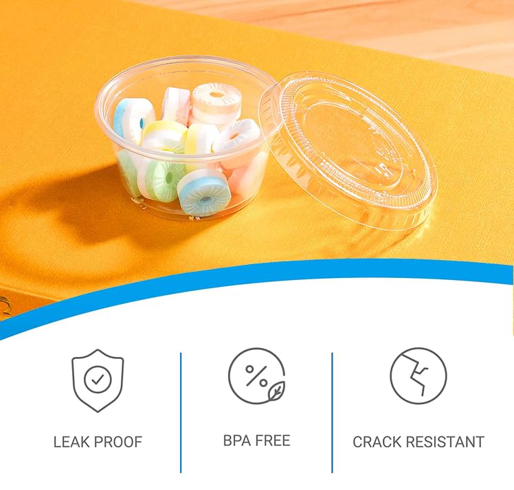 EDI Clear Disposable Plastic Portion Cups with Leakproof Lids | 2 Oz, 100 Sets | BPA Free, Recyclable Jello & Dipping Sauce Cups - Image 3