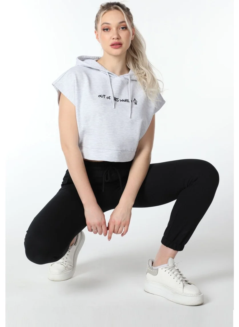 Defy'S Women's Printed Hooded Crop Sweat Snow Melange