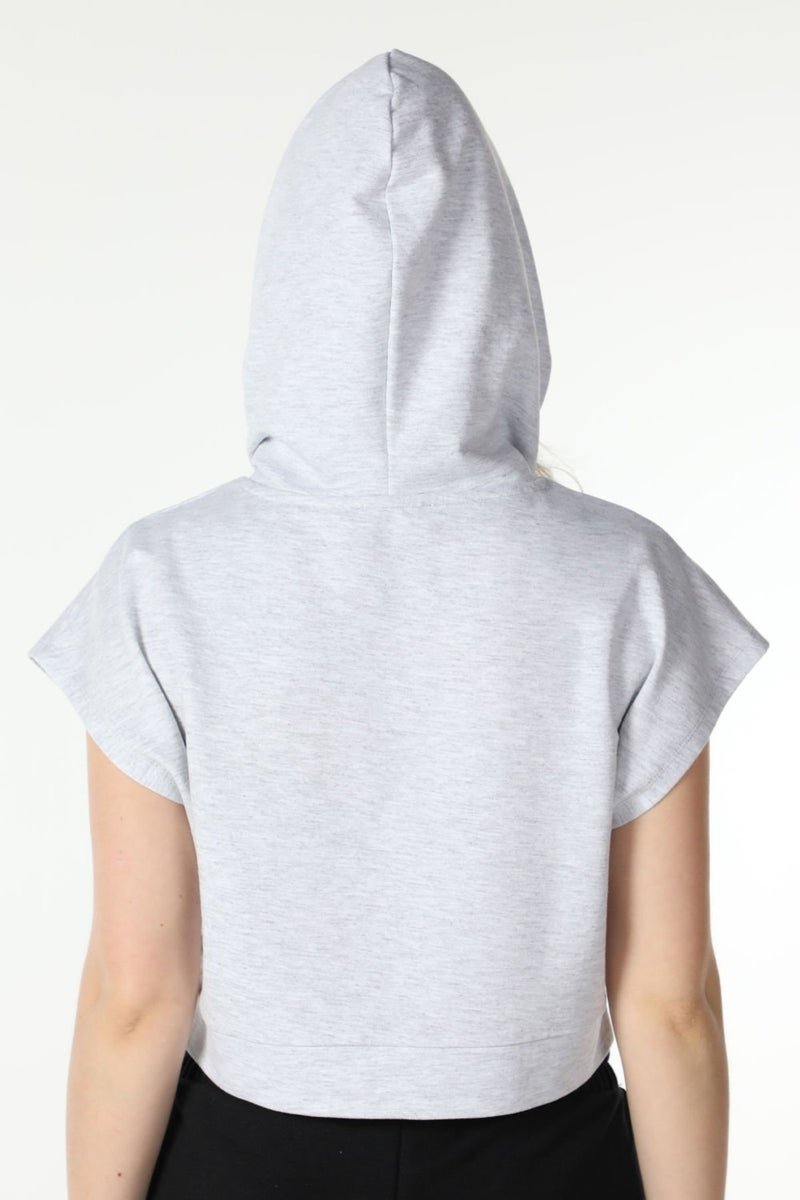Defy's Women's Printed Hooded Crop Sweat Snow Melange  - Image 4