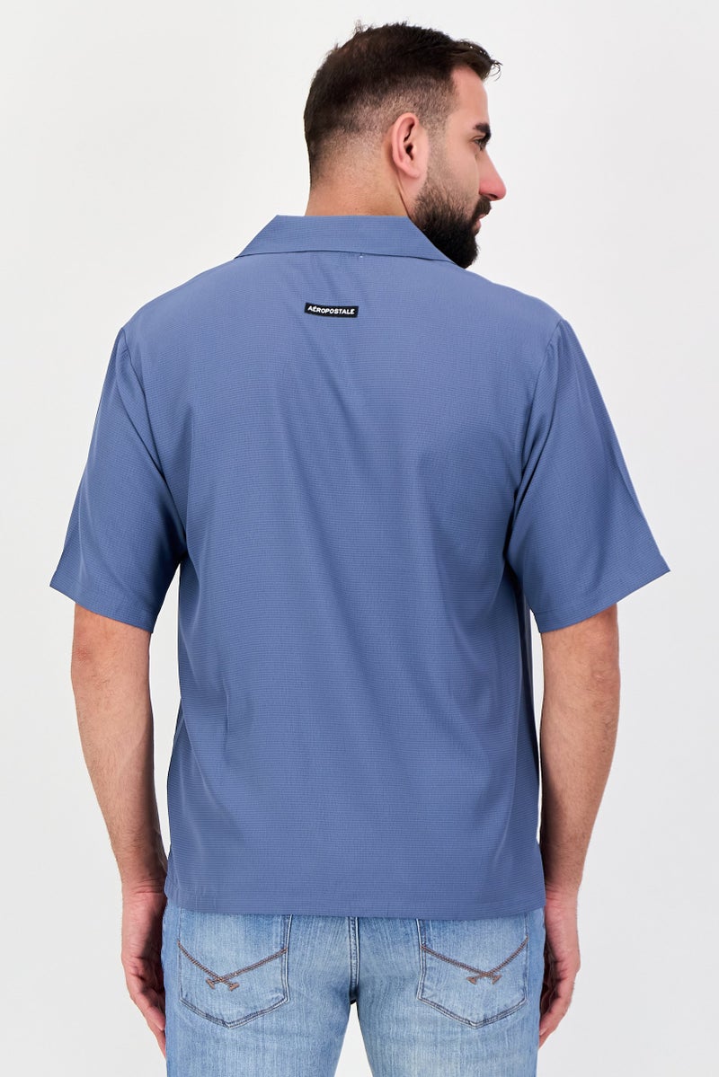 Aeropostale قميص رجالي بقصة عادية بأكمام قصيرة بتصميم منسوج، أزرق رمادي - Image 3