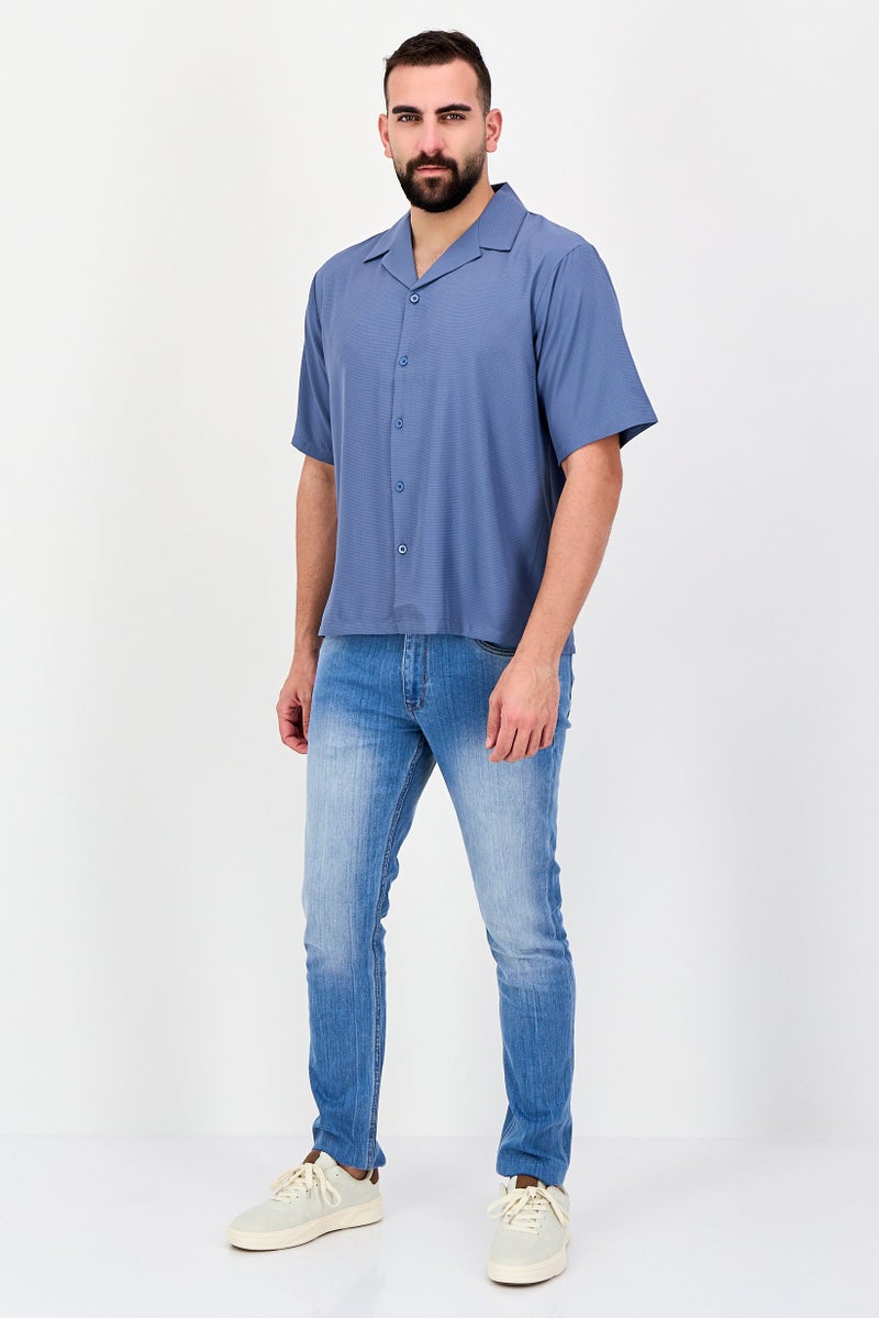 Aeropostale قميص رجالي بقصة عادية بأكمام قصيرة بتصميم منسوج، أزرق رمادي - Image 4
