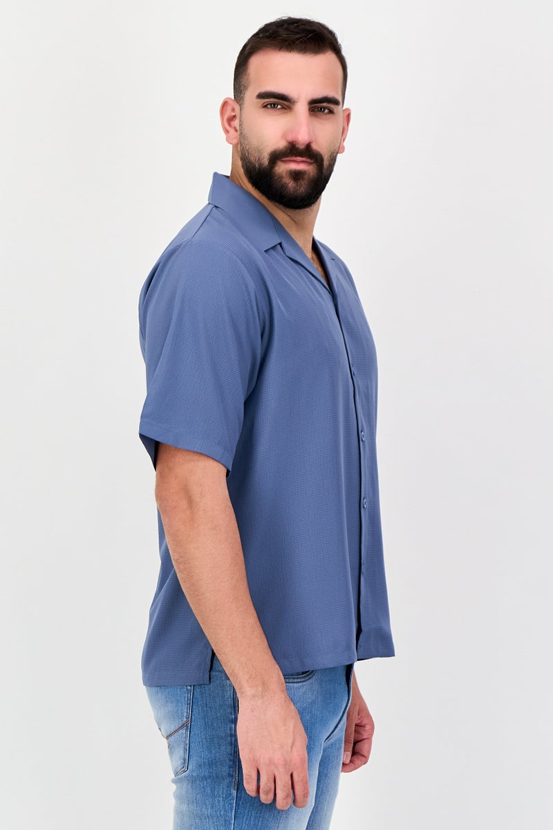 Aeropostale قميص رجالي بقصة عادية بأكمام قصيرة بتصميم منسوج، أزرق رمادي - Image 2