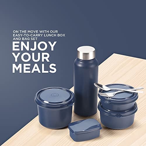 SOPL-OLIVEWARE Teso Pro Lunch Box with Steel Cutlery,3 Microwave Safe Inner Containers with Bpa Free Lids(290Ml,450Ml&600Ml) Plastic Pickle Box(130Ml) Steel Water Bottle(750Ml)-Red,1470 Ml - Image 5