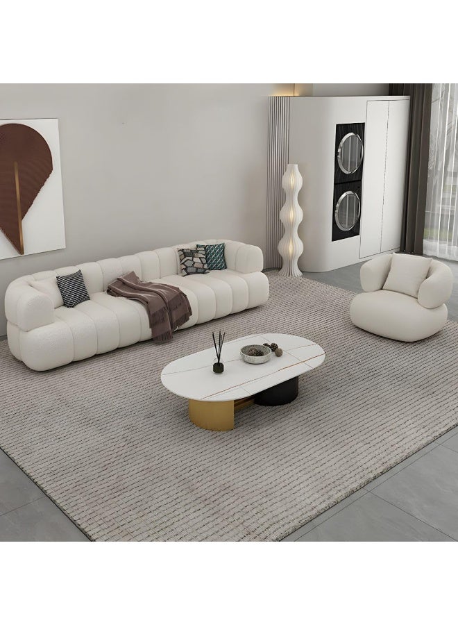 Ripple FURNITURE UAE Homes Wide Contemporary White Sofa with Fabric Pillows, Stationary Seating (3 Seater + Single Chair)  - Image 1