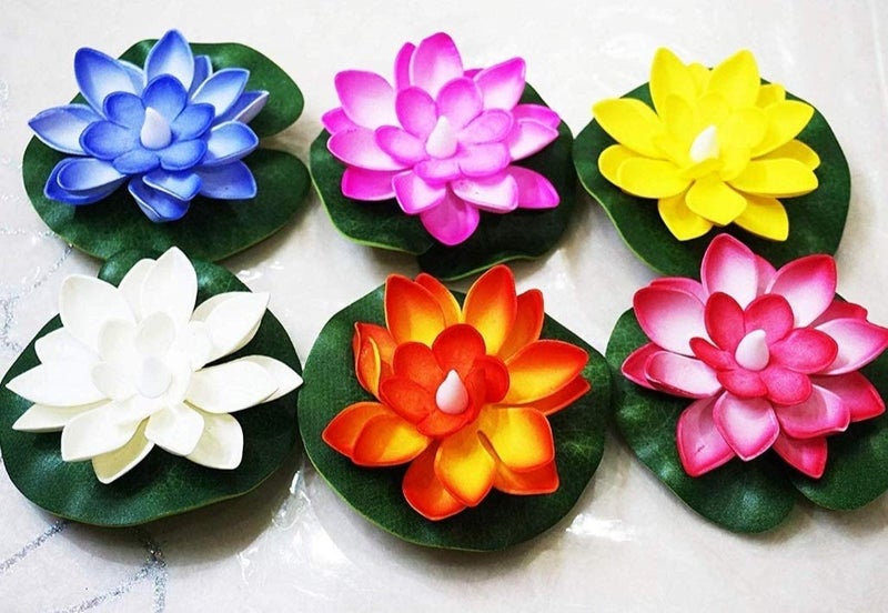 SHB SHB Flower Floating Diya Set with Water Sensor Multicolor No Electricity Needed Artificial but Natural Looking Flower with led Light Best for New Year Gift PurposePack of 6  - Image 1