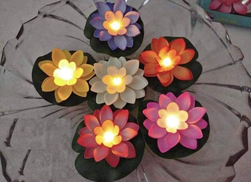 SHB SHB Flower Floating Diya Set with Water Sensor Multicolor No Electricity Needed Artificial but Natural Looking Flower with led Light Best for New Year Gift PurposePack of 6  - Image 2