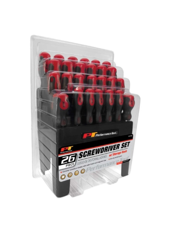 ACE 26-Piece Screwdriver Set with Storage Rack Red and Black 36.576 x 25.654 x 13.97 cm W1726 - Image 2