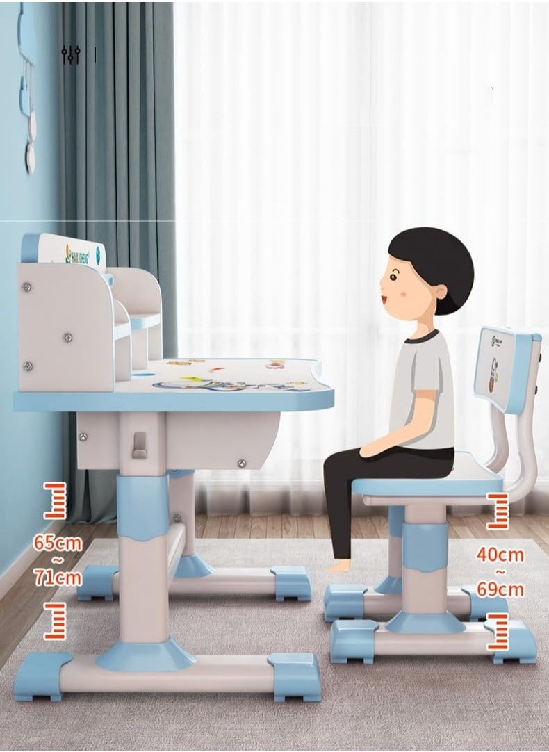 اكسيسن - طقم مكتب وكرسي استذكار للأطفال بارتفاع قابل للتعديل، طاولة استذكار متعددة الوظائف لطلبة المدارس مع درج تخزين، طاولة كرسي قراءة كرتوني للأولاد والبنات - Image 1