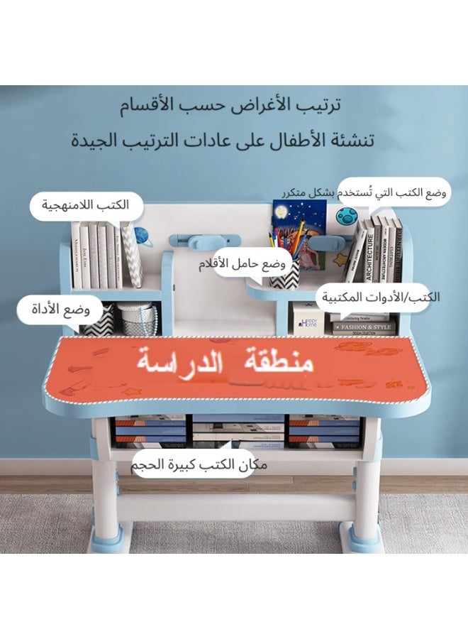 اكسيسن طقم مكتب وكرسي استذكار للأطفال بارتفاع قابل للتعديل، طاولة استذكار متعددة الوظائف لطلبة المدارس مع درج تخزين، طاولة كرسي قراءة كرتوني للأولاد والبنات - Image 2