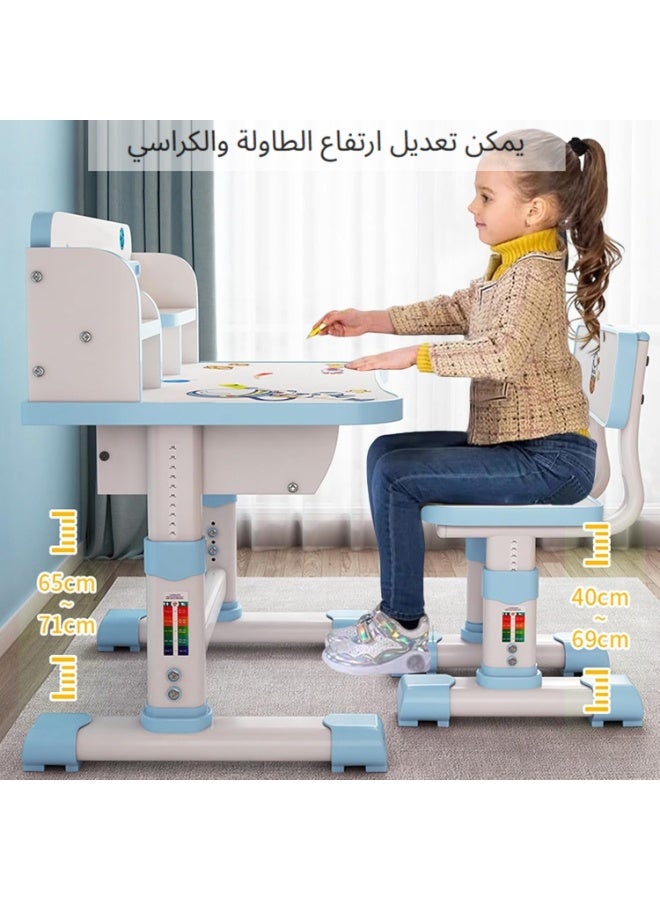 اكسيسن طقم مكتب وكرسي استذكار للأطفال بارتفاع قابل للتعديل، طاولة استذكار متعددة الوظائف لطلبة المدارس مع درج تخزين، طاولة كرسي قراءة كرتوني للأولاد والبنات - Image 3