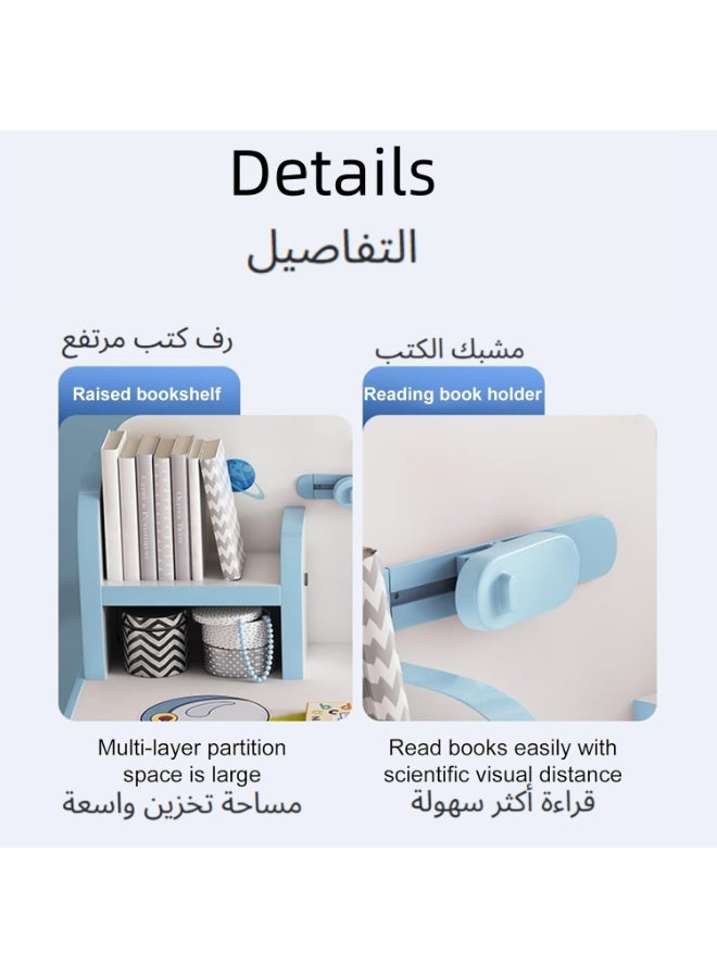 اكسيسن طقم مكتب وكرسي استذكار للأطفال بارتفاع قابل للتعديل، طاولة استذكار متعددة الوظائف لطلبة المدارس مع درج تخزين، طاولة كرسي قراءة كرتوني للأولاد والبنات - Image 5