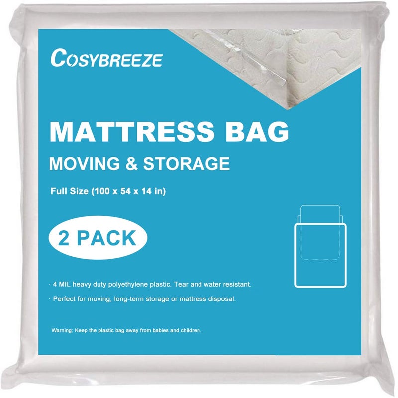 Cosybreeze 2Pack Mattress Bag for Moving Mattress Storage Bag Full Size 4 Mil Mattress Moving Bag  Super Thick Heavy Duty Waterproof Mattress Protector Storage and Disposal  54 x 96 Inch 