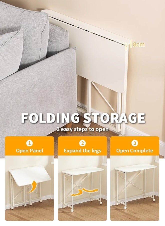 Game Table, 360° Rotation Folding Study Table with Lockable Caster Wheels, Mobile Office Desk for Office, Bedroom, Living Room - Image 3