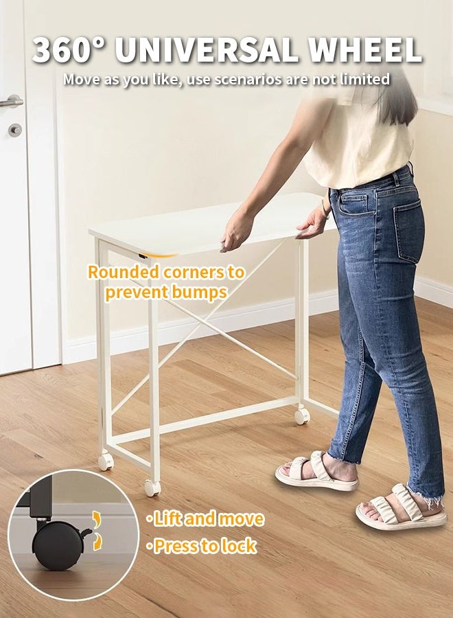 Game Table, 360° Rotation Folding Study Table with Lockable Caster Wheels, Mobile Office Desk for Office, Bedroom, Living Room - Image 4