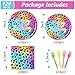 Whaline 120Pcs Neon Rainbow Leopard Birthday Supplies Girls Sparkly Splatter Paper Tableware Set Leopard Print Dinnerware 48Pcs Plate 48Pcs Napkin 24Pcs Plastic Forks for Girls Cheetah Birthday Party - Image 4