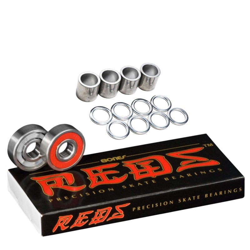 Bones Reds Skateboard Bearings 8-Pack [for Skateboards, Longboards, Scooters, Spinners] (Bones Reds_8-Pack w/Dragon Spacers & Washers) - Image 3