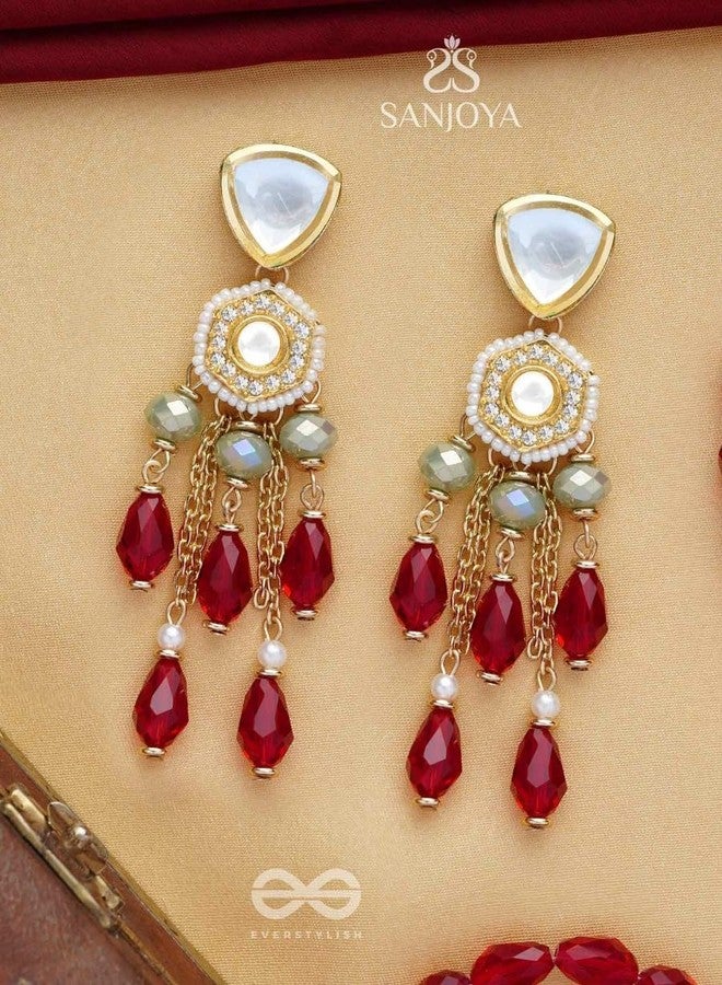 SANJOYA by EVERSTYLISH Kundan Earrings for Women | Polki & Red Bead Dangler Earrings | Ethnic Jewelry for Weddings, Festivals & Special Occasions - Image 5