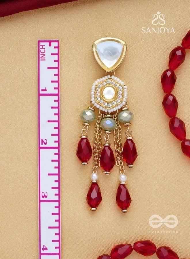 SANJOYA by EVERSTYLISH Kundan Earrings for Women | Polki & Red Bead Dangler Earrings | Ethnic Jewelry for Weddings, Festivals & Special Occasions - Image 4