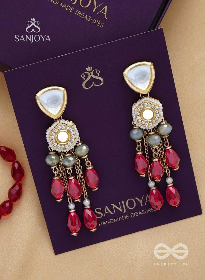 SANJOYA by EVERSTYLISH Kundan Earrings for Women | Polki & Red Bead Dangler Earrings | Ethnic Jewelry for Weddings, Festivals & Special Occasions - Image 3