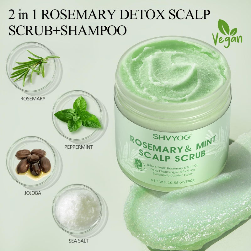 SHVYOG Scalp Scrub, Rosemary Scalp Exfoliator, Scalp Exfoliator Scrub for Build Up, Oily Hair, Hair Treatment Nourishing Detox Hair Care with Scalp Massager - Image 2