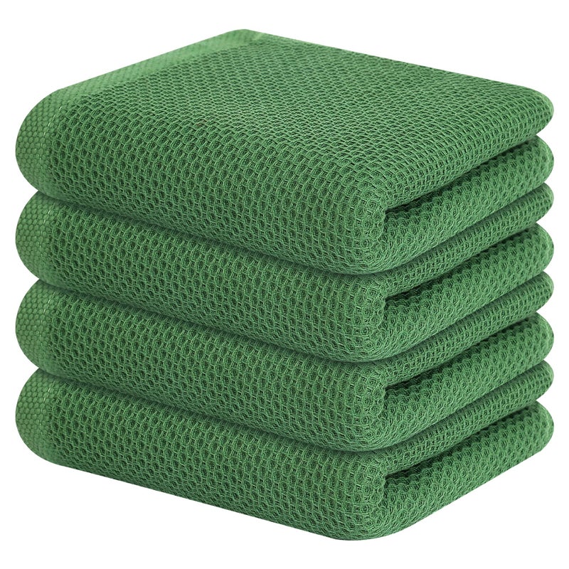 Kitinjoy 100 Cotton Waffle Weave Kitchen Towels 4Pack Super Soft and Absorbent Dish Towels for Drying Dishes Kitchen Hand Towels 13 in x 28 in Grass Green