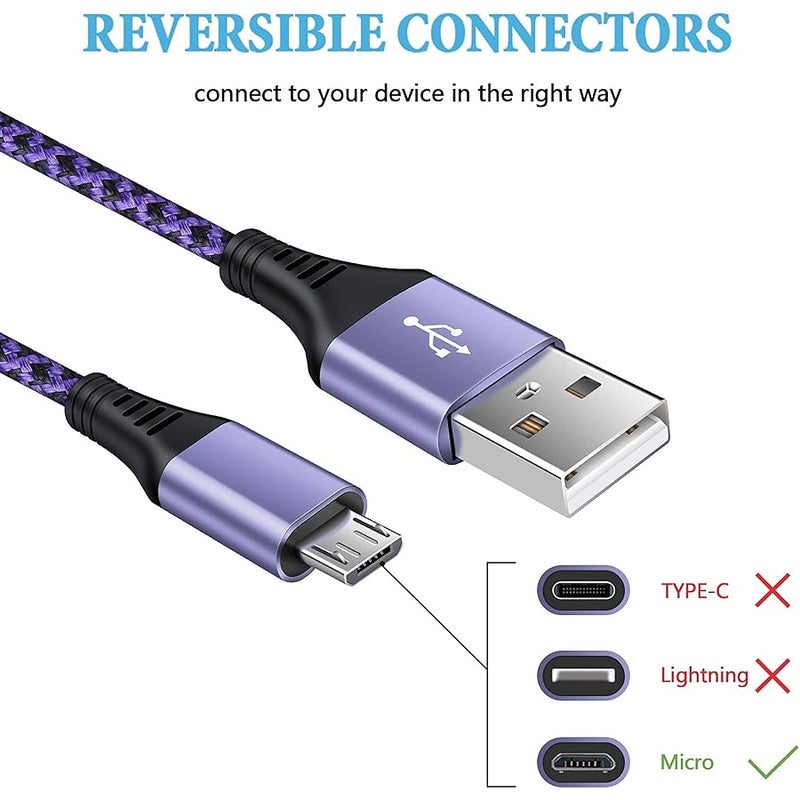 كيبل مايكرو USB، 【4 قطع/3 اقدام】 سلك شاحن اندرويد USB ذكر الى مايكرو بي، سلك بيانات سريع الشحن من النايلون المضفر، كيبل باورلاين لسامسونج جالاكسي S7 S6 J7 J3 J8 A01 Kindle Fire Droid - Image 5