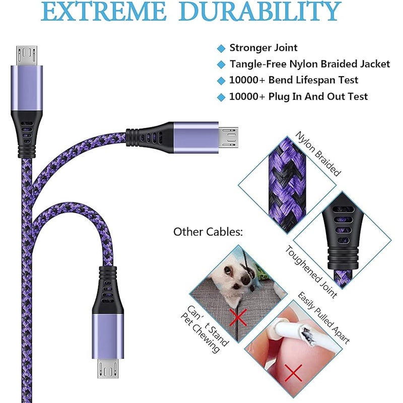 كيبل مايكرو USB، 【4 قطع/3 اقدام】 سلك شاحن اندرويد USB ذكر الى مايكرو بي، سلك بيانات سريع الشحن من النايلون المضفر، كيبل باورلاين لسامسونج جالاكسي S7 S6 J7 J3 J8 A01 Kindle Fire Droid - Image 2