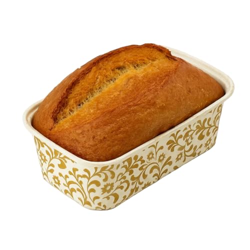 Esslly Bake n Serve - Premium Paper Loaf Pan | for 250 Grams Bake | Elegant Gold Floral Design | Size - 160x60x52 mm (Pack of 50) | Greaseproof, Oven Safe - Image 1