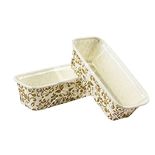 Esslly Bake n Serve - Premium Paper Loaf Pan | for 250 Grams Bake | Elegant Gold Floral Design | Size - 160x60x52 mm (Pack of 50) | Greaseproof, Oven Safe - Image 2