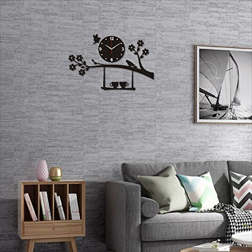 THE 9192 Acrylic Bird Tree Wall Mounted Clock for Home Decor (Black) - Image 3