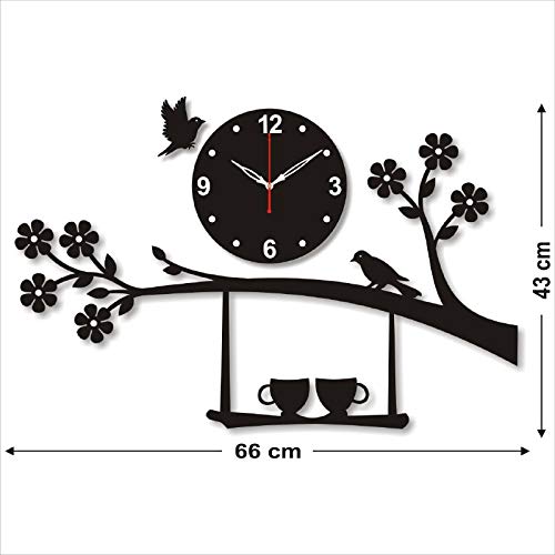 THE 9192 Acrylic Bird Tree Wall Mounted Clock for Home Decor (Black) - Image 2