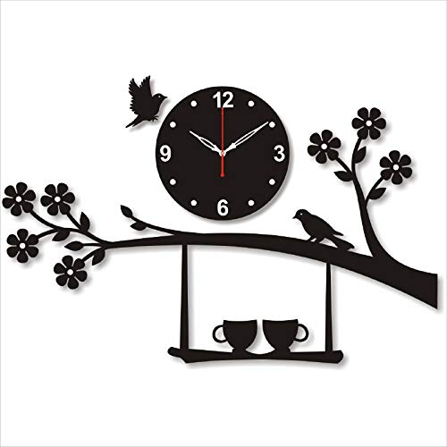 THE 9192 Acrylic Bird Tree Wall Mounted Clock for Home Decor (Black) - Image 1