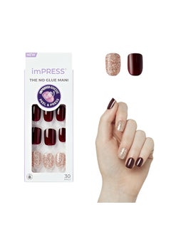 Impress KISS imPRESS No Glue Mani Press On Nails, Design, 'No Other', Red, Short Size, Squoval Shape, Includes 30 Nails, Prep Pad, Instructions Sheet, 1 Manicure Stick, 1 Mini File 